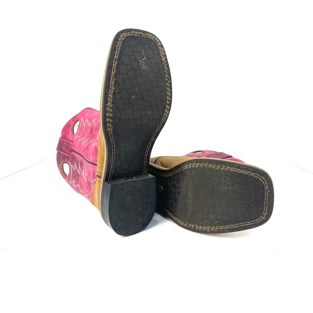 Smoky Mountain Boots Kids Pink Tan Leather Western Cowboy Boots Size‎ 2.5 R